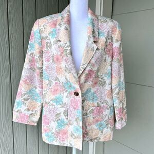 Vintage 80s Block Island Pastel Floral Blazer Jacket - Size 6, Made in USA